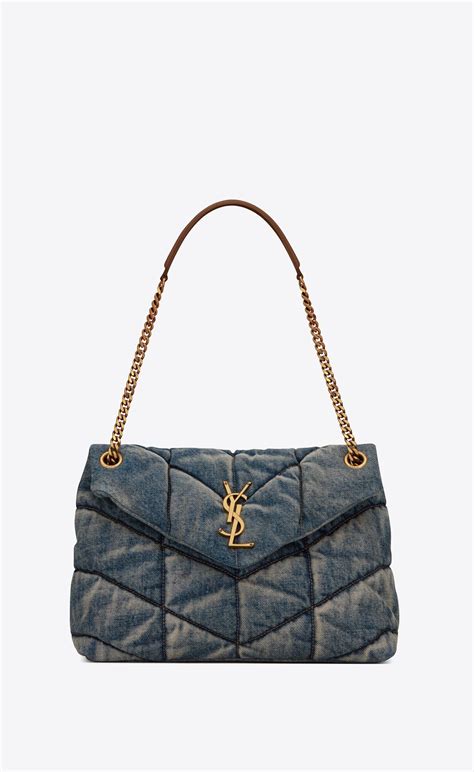 ysl suede shoulder bag|ysl denim puffer bag.